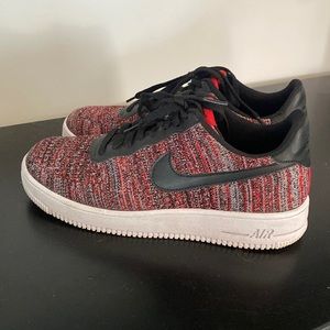 Men’s Low Air Force Ones, Red/Black, 10.5!